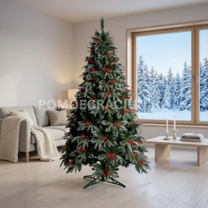 Brad Artificial Premium Emerald 220 cm – Efect de Zăpadă și Bobițe Roșii